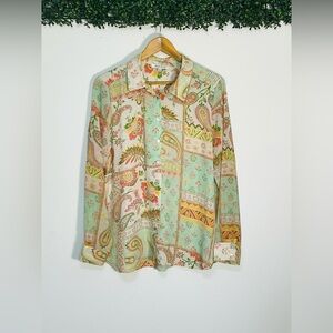 Rose + Olive Womens Shirt Long Sleeve Button Up Patchwork Paisley Floral XL